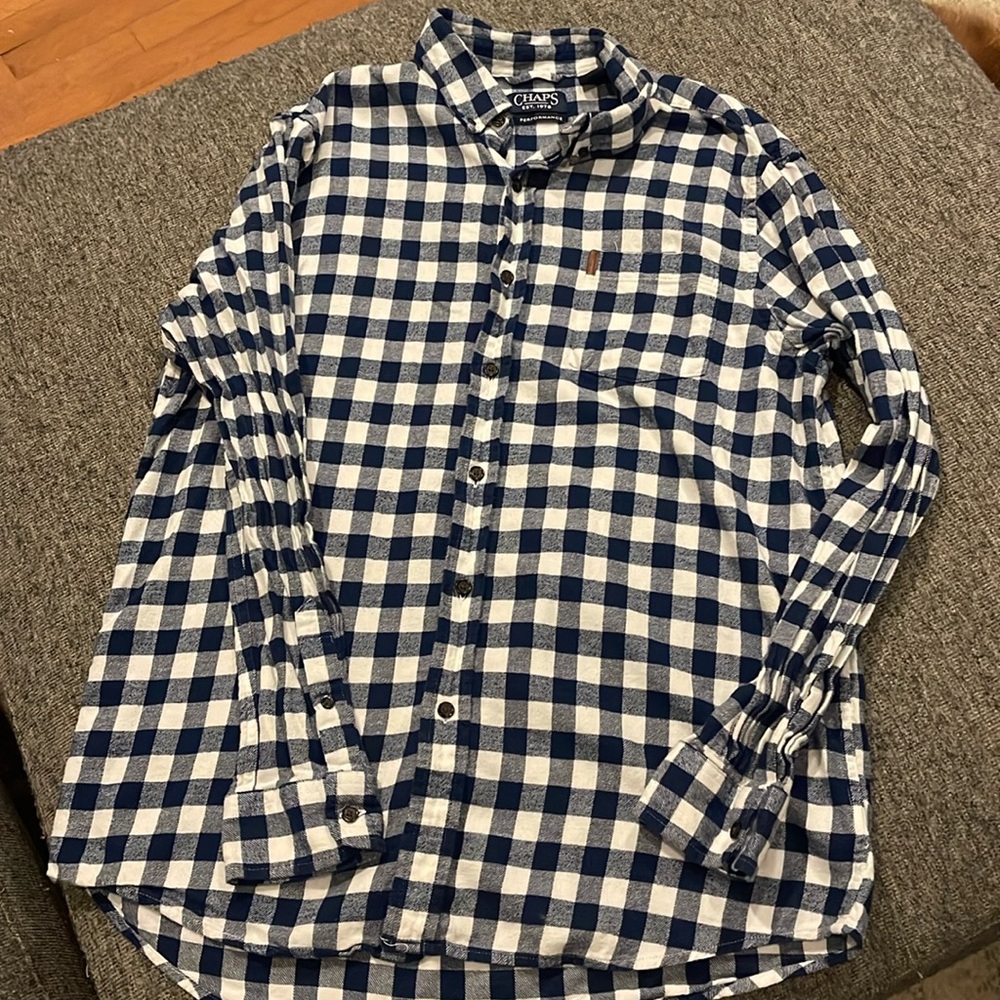 Men’s blue and white checkered shirt